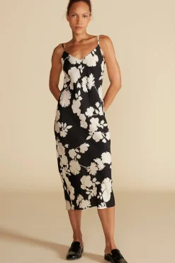 Amour Vert Eloise Cupro Slip Dress BlackandIvoryRosePrint Outlet