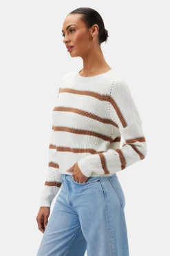 Amour Vert Emma Striped Sweater IvoryTanGrayStripe Sale