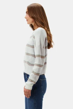 Amour Vert Emma Striped Sweater IvoryGreenTanStripe Clearance