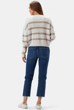 Amour Vert Emma Striped Sweater IvoryGreenTanStripe Clearance
