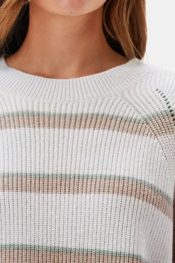 Amour Vert Emma Striped Sweater IvoryGreenTanStripe Clearance