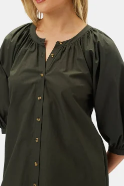 Amour Vert Esther Organic Cotton Poplin Dress OliveGreen Best