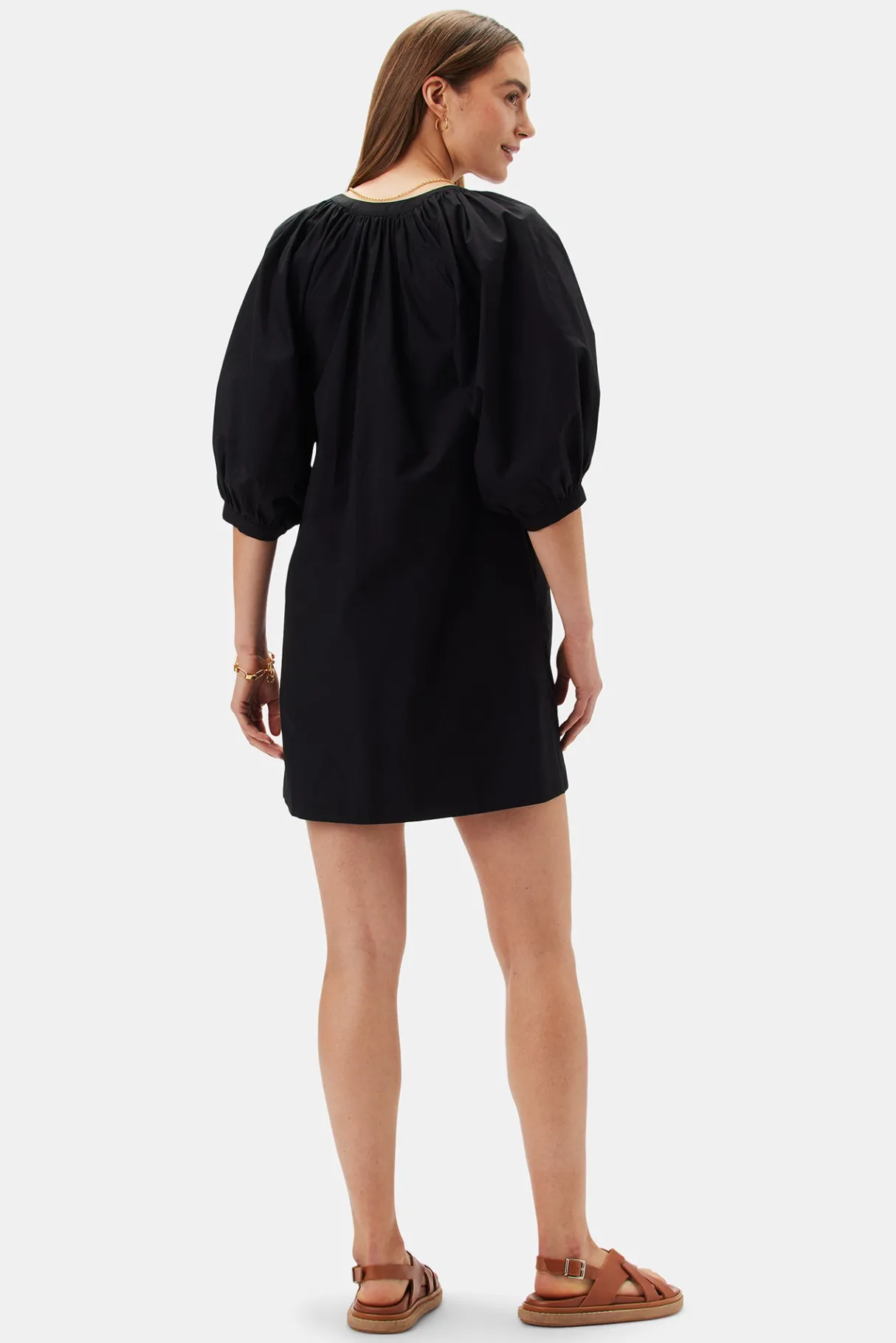 Amour Vert Esther Organic Cotton Poplin Dress Black Clearance