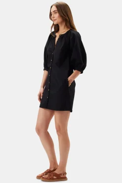 Amour Vert Esther Organic Cotton Poplin Dress Black Clearance