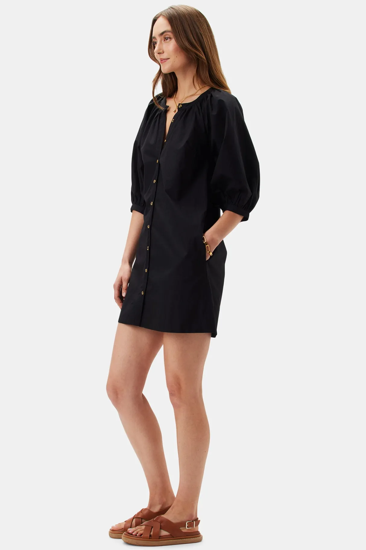 Amour Vert Esther Organic Cotton Poplin Dress Black Clearance