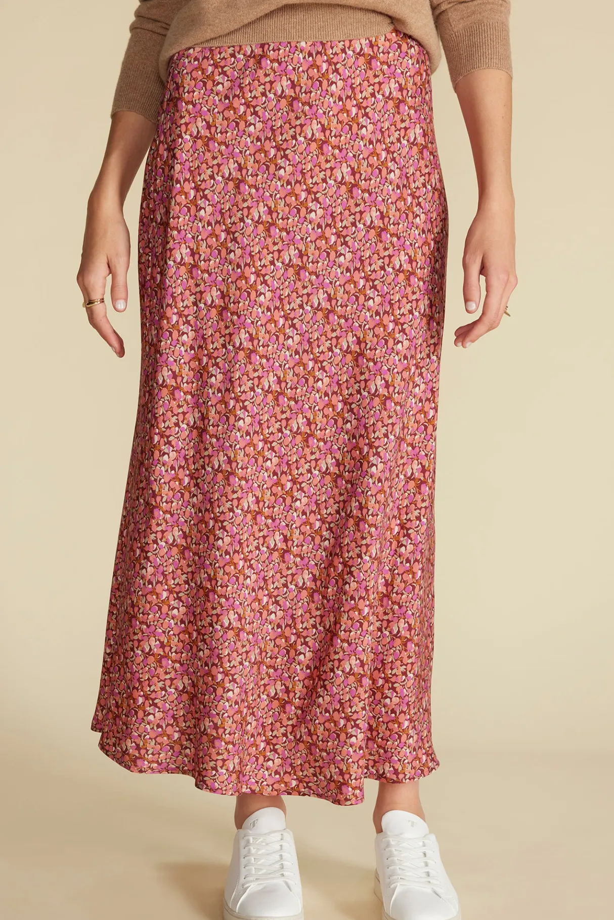 Amour Vert Eve Cupro Slip Skirt RennesPinkFloralPrint Best