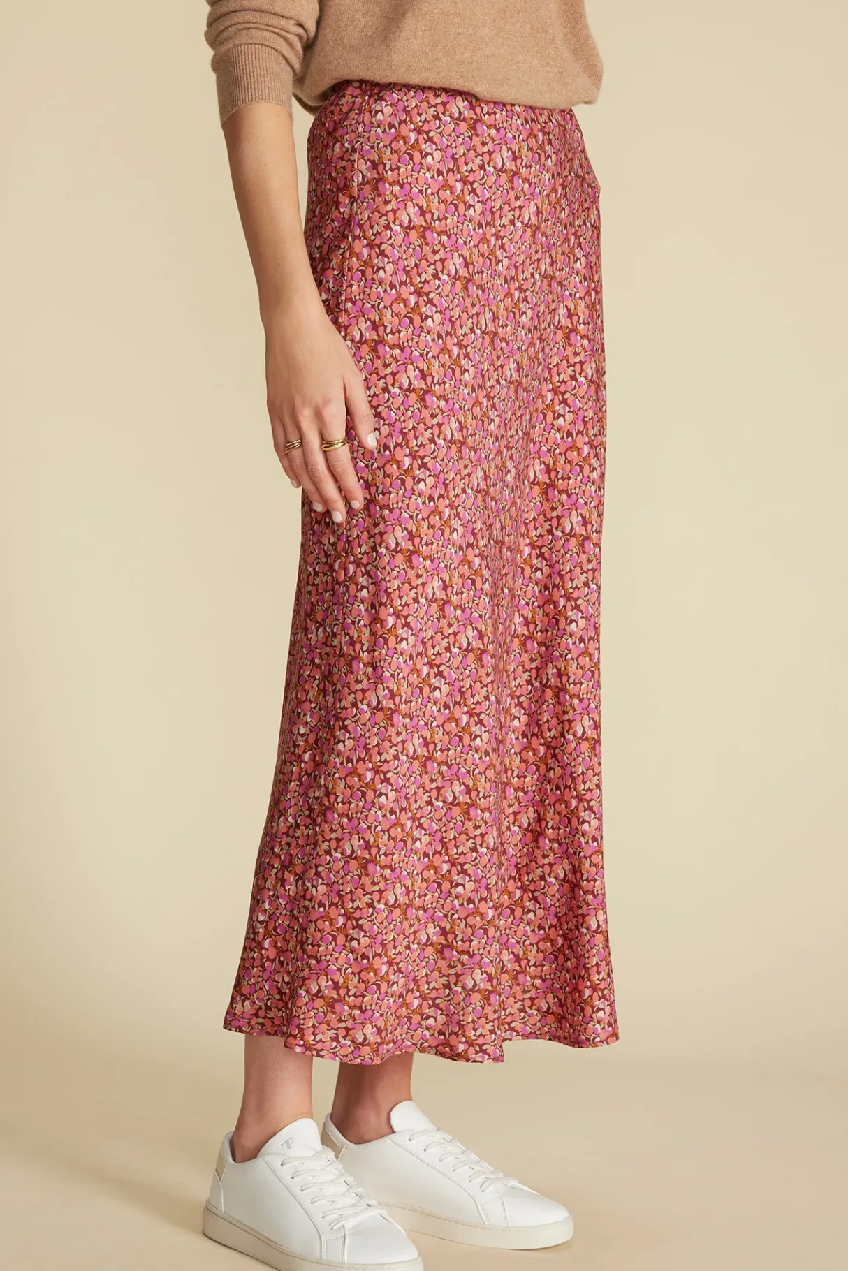 Amour Vert Eve Cupro Slip Skirt RennesPinkFloralPrint Best