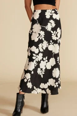 Amour Vert Eve Cupro Slip Skirt BlackandIvoryRosePrint Fashion