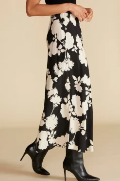 Amour Vert Eve Cupro Slip Skirt BlackandIvoryRosePrint Fashion