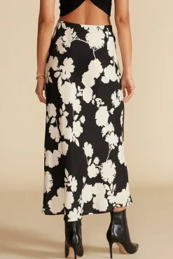 Amour Vert Eve Cupro Slip Skirt BlackandIvoryRosePrint Fashion