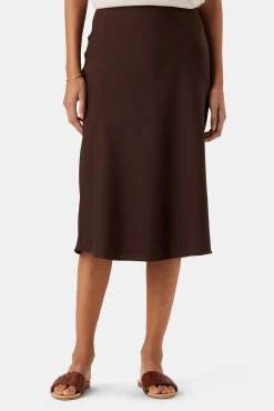 Amour Vert Eve Stretch Silk Skirt Espresso Discount