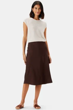 Amour Vert Eve Stretch Silk Skirt Espresso Discount