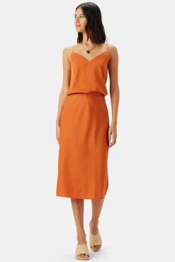 Amour Vert Eve Stretch Silk Skirt SunsetOrange Fashion