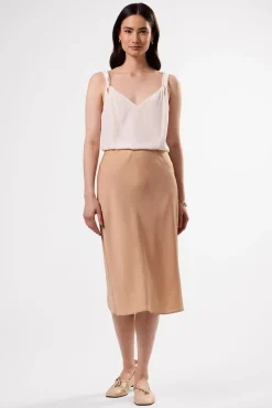 Amour Vert Eve Stretch Silk Skirt Biscotti Clearance