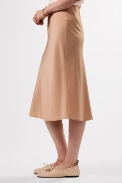 Amour Vert Eve Stretch Silk Skirt Biscotti Clearance