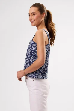 Amour Vert Eyelet Organic Cotton Tank RivieraEyeletIndigo Hot