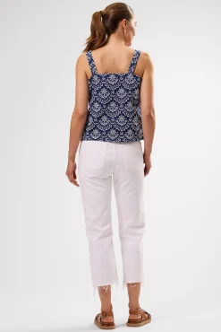 Amour Vert Eyelet Organic Cotton Tank RivieraEyeletIndigo Hot
