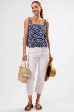 Amour Vert Eyelet Organic Cotton Tank RivieraEyeletIndigo Hot