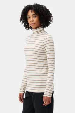 Amour Vert Flannery Modal Turtle Neck IvoryCamelStripe Fashion