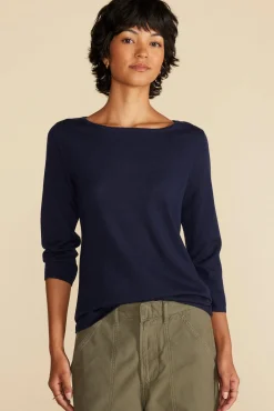 Amour Vert Fran Boatneck Cashmere Sweater NavyBlue Hot