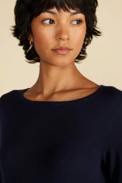 Amour Vert Fran Boatneck Cashmere Sweater NavyBlue Hot