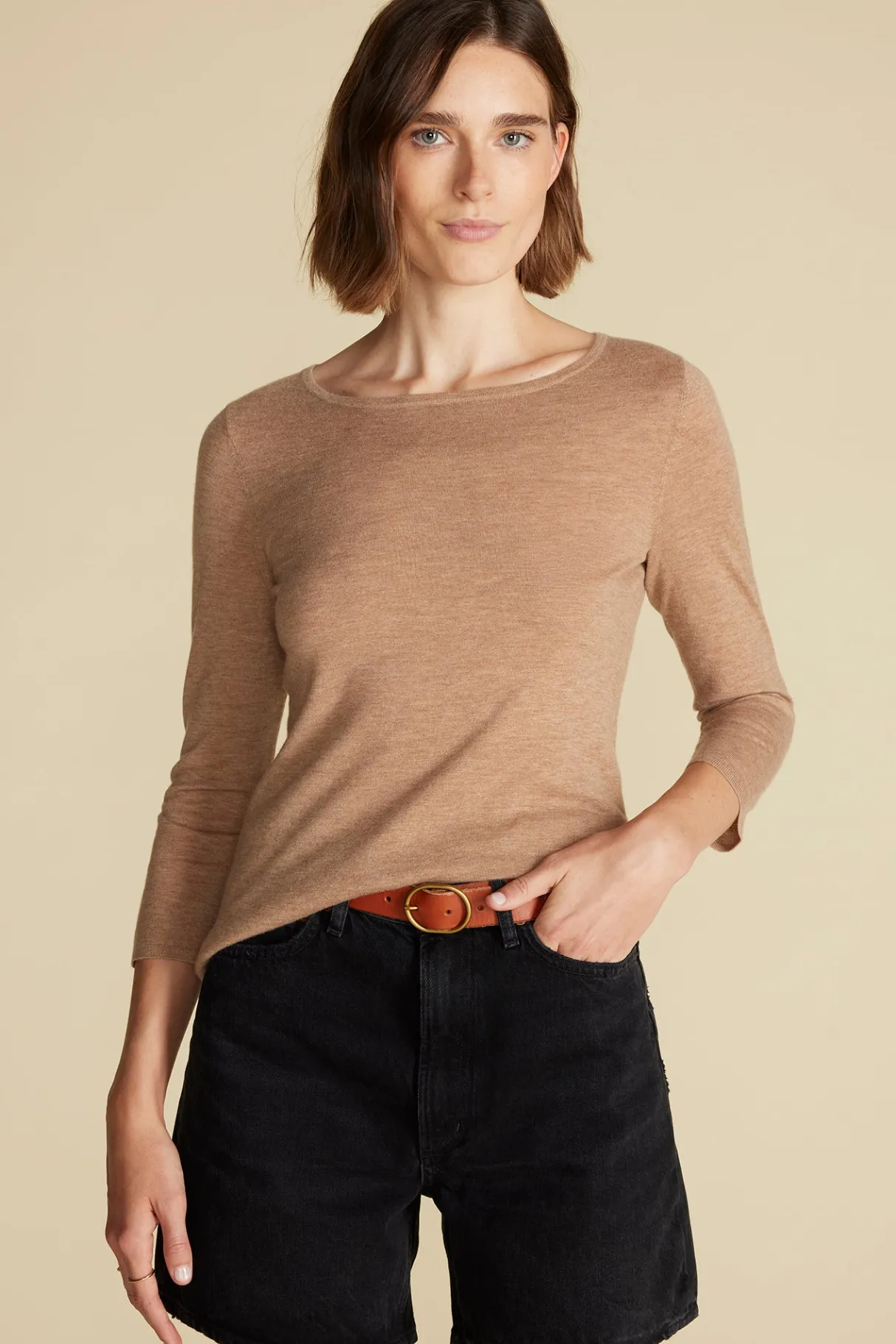 Amour Vert Fran Boatneck Cashmere Sweater CafeAuLaitBeige Clearance