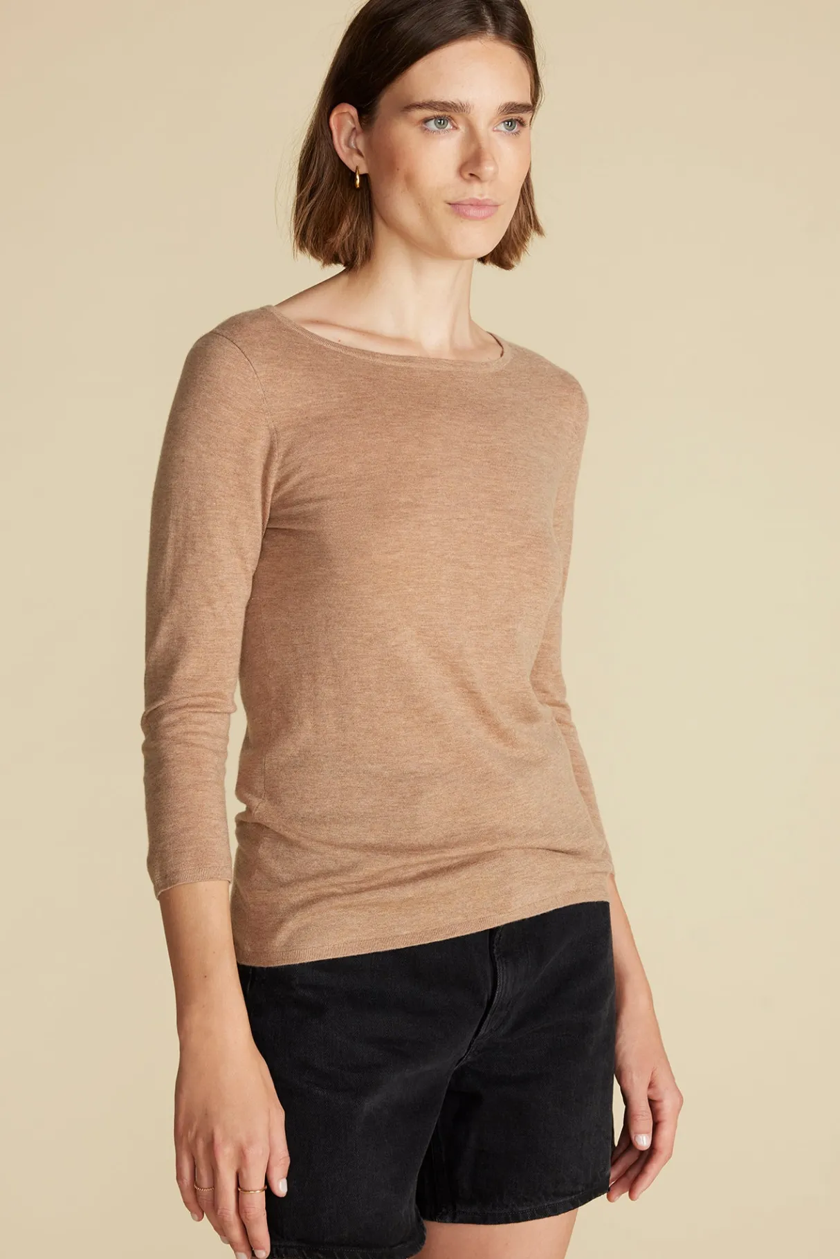 Amour Vert Fran Boatneck Cashmere Sweater CafeAuLaitBeige Clearance