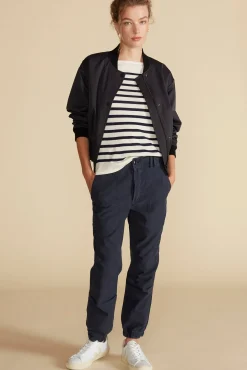 Amour Vert Fran Boatneck Striped Cashmere Sweater IvoryandNavyBlueStripe Outlet