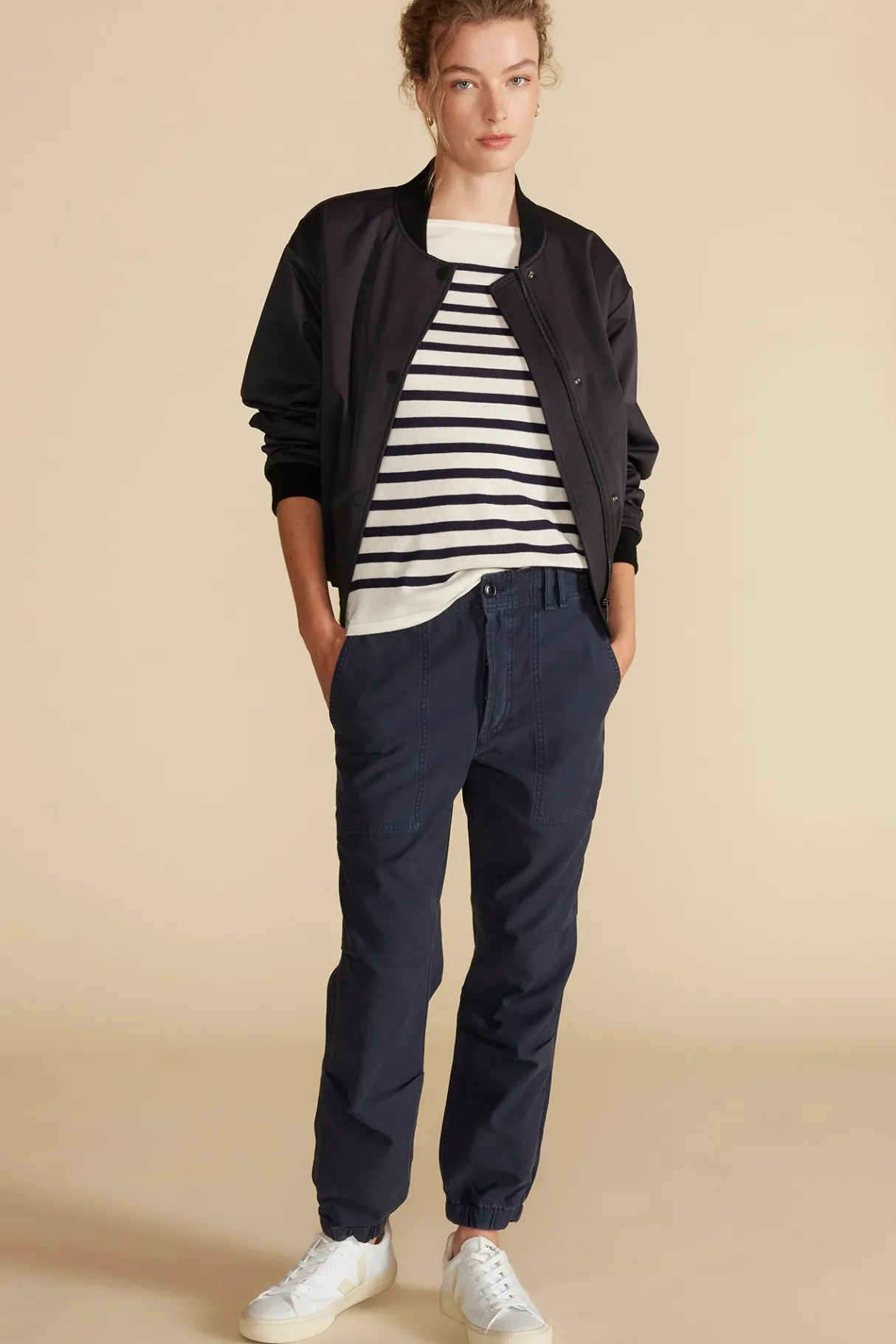 Amour Vert Fran Boatneck Striped Cashmere Sweater IvoryandNavyBlueStripe Outlet