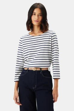 Amour Vert Francoise Organic Cotton Tee IvoryNavyBlueStripe Fashion