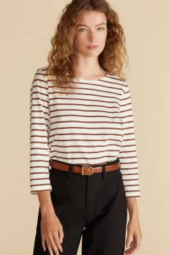 Amour Vert Francoise Organic Cotton Tee IvoryandEspressoBrownStripe Discount