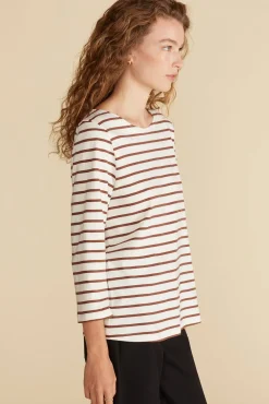 Amour Vert Francoise Organic Cotton Tee IvoryandEspressoBrownStripe Discount