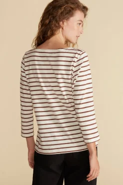 Amour Vert Francoise Organic Cotton Tee IvoryandEspressoBrownStripe Discount