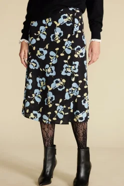Amour Vert Gabrielle Washable Silk Skirt BlackPenseeFloralPrint Best