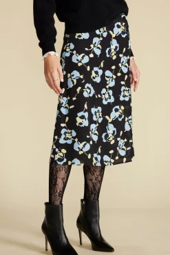 Amour Vert Gabrielle Washable Silk Skirt BlackPenseeFloralPrint Best