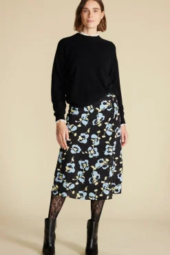 Amour Vert Gabrielle Washable Silk Skirt BlackPenseeFloralPrint Best