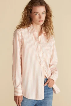 Amour Vert Henri Button Down Shirt ApricotandIvoryStripe Online