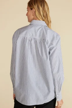 Amour Vert Henri Button Down Shirt BayeuxNavyBlueandIvoryStripe Online