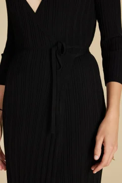Amour Vert Ila Knit Wrap Dress Black Clearance