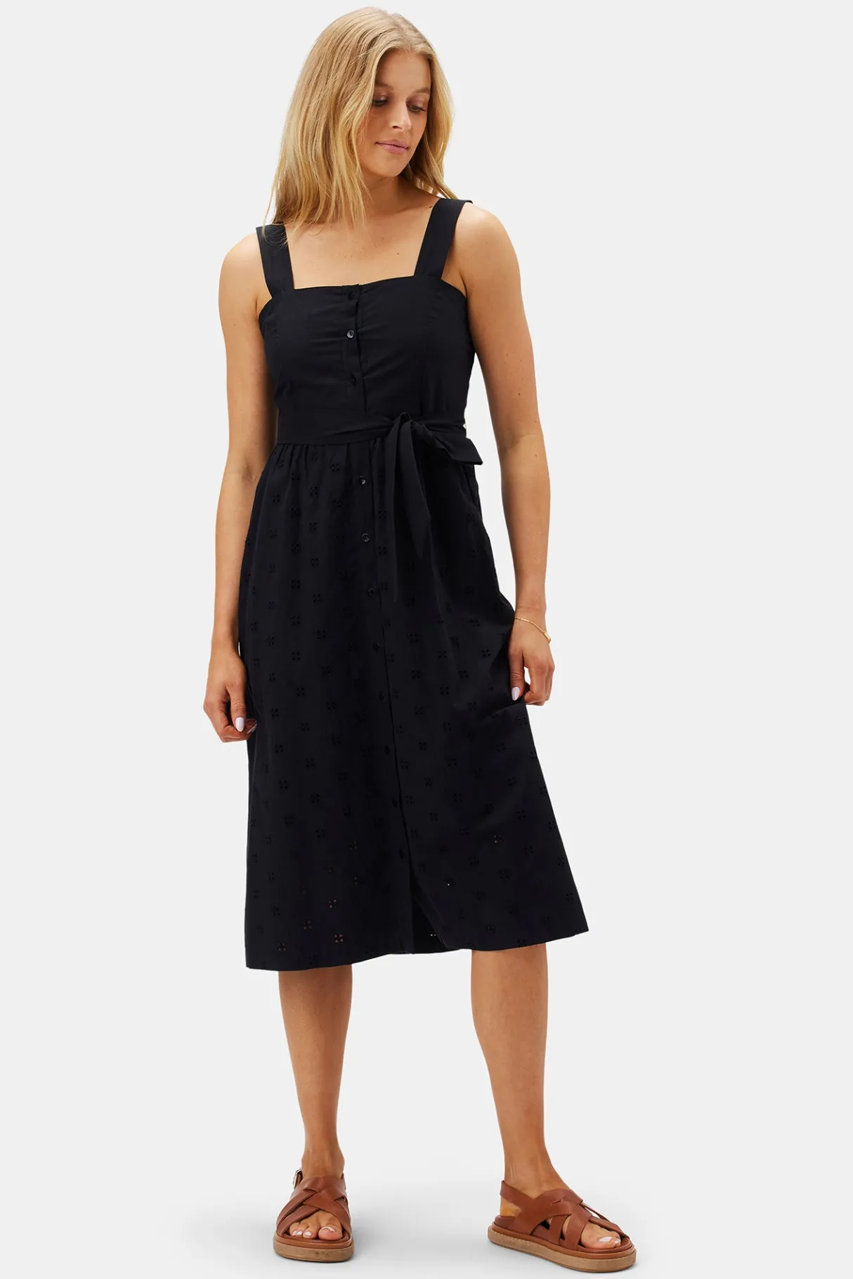 Amour Vert Irene Organic Cotton Eyelet Dress Black Hot