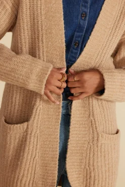 Amour Vert Jeune Relaxed Open Front Cardigan OatmealBeige Clearance