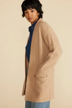 Amour Vert Jeune Relaxed Open Front Cardigan OatmealBeige Clearance
