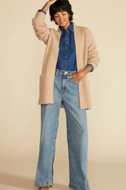 Amour Vert Jeune Relaxed Open Front Cardigan OatmealBeige Clearance