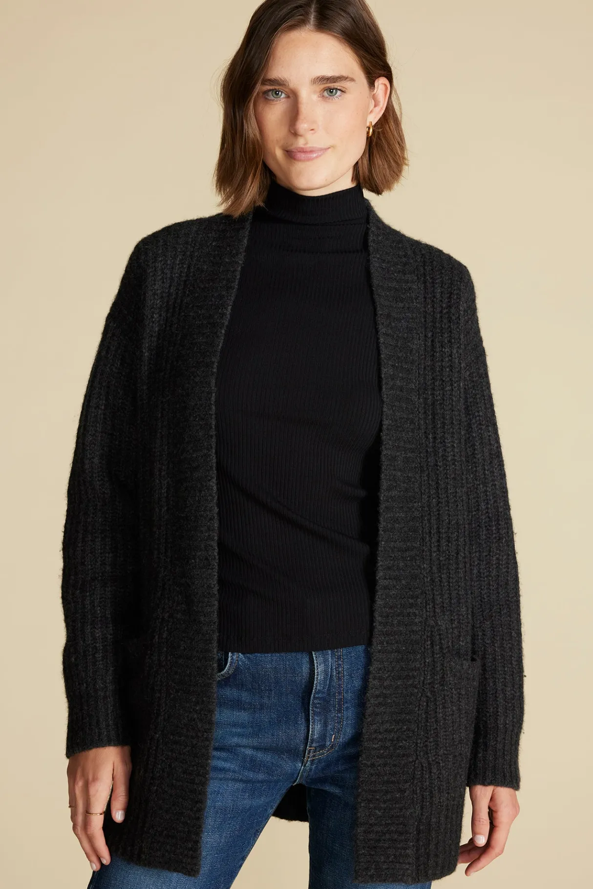 Amour Vert Jeune Relaxed Open Front Cardigan AnthraciteGrey Fashion
