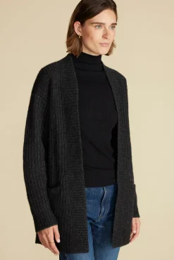 Amour Vert Jeune Relaxed Open Front Cardigan AnthraciteGrey Fashion