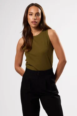 Amour Vert Jillian Organic Cotton Tank OliveGreen New
