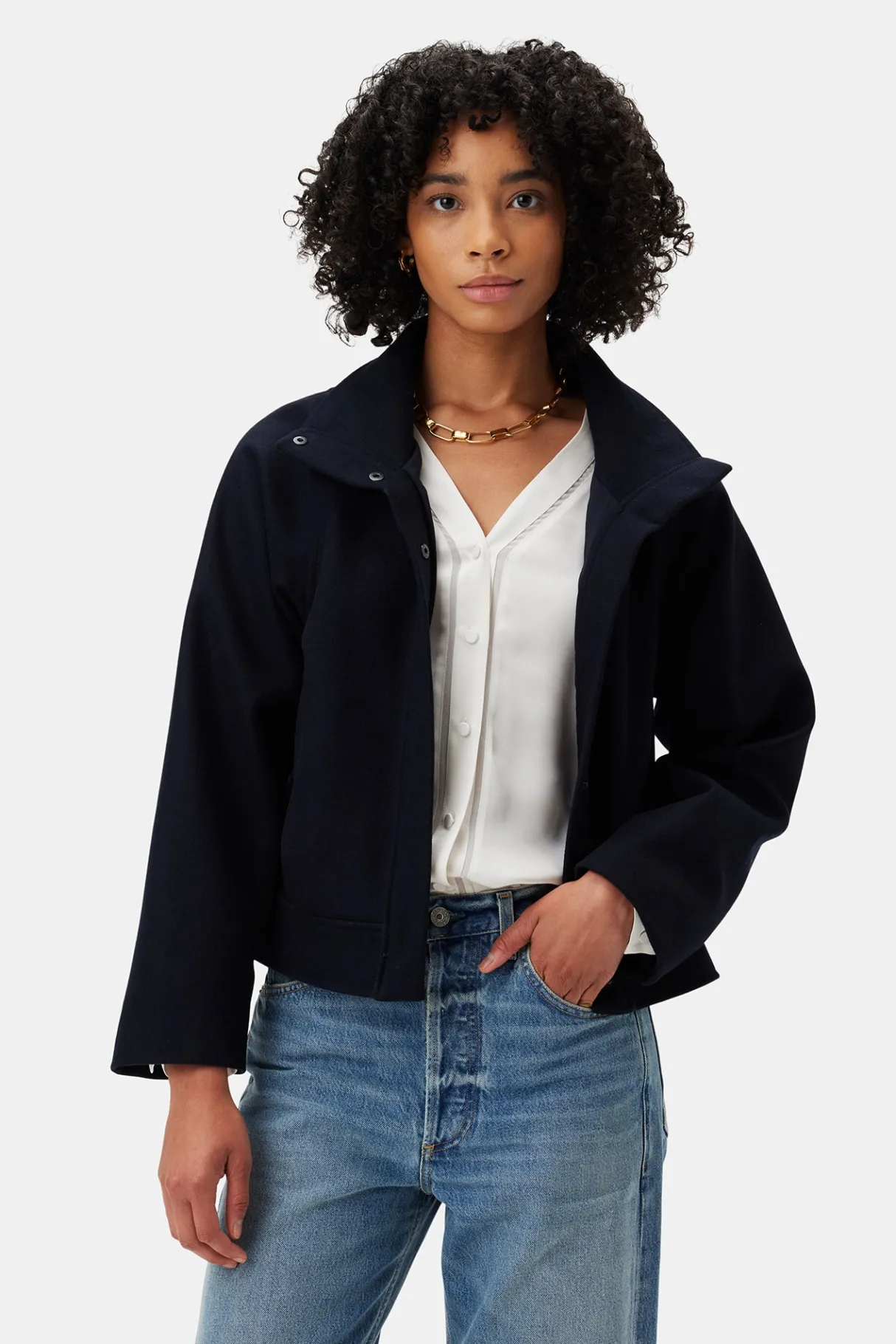 Amour Vert Joelle Wool Twill Jacket DarkNavy Discount