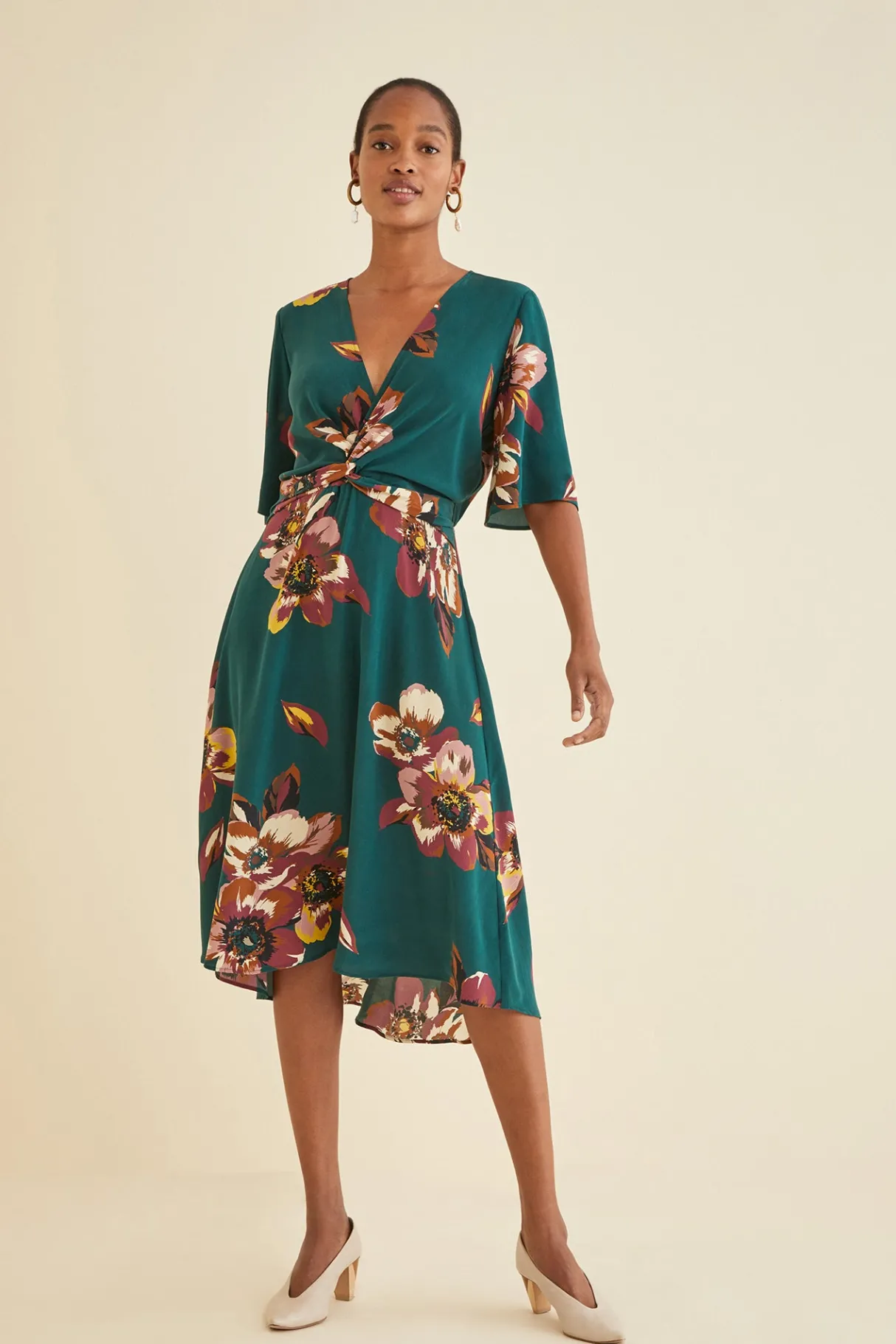 Amour Vert Joselle Silk Dress PineIvory Clearance