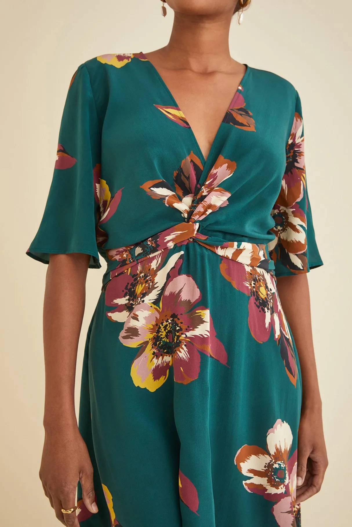 Amour Vert Joselle Silk Dress PineIvory Clearance
