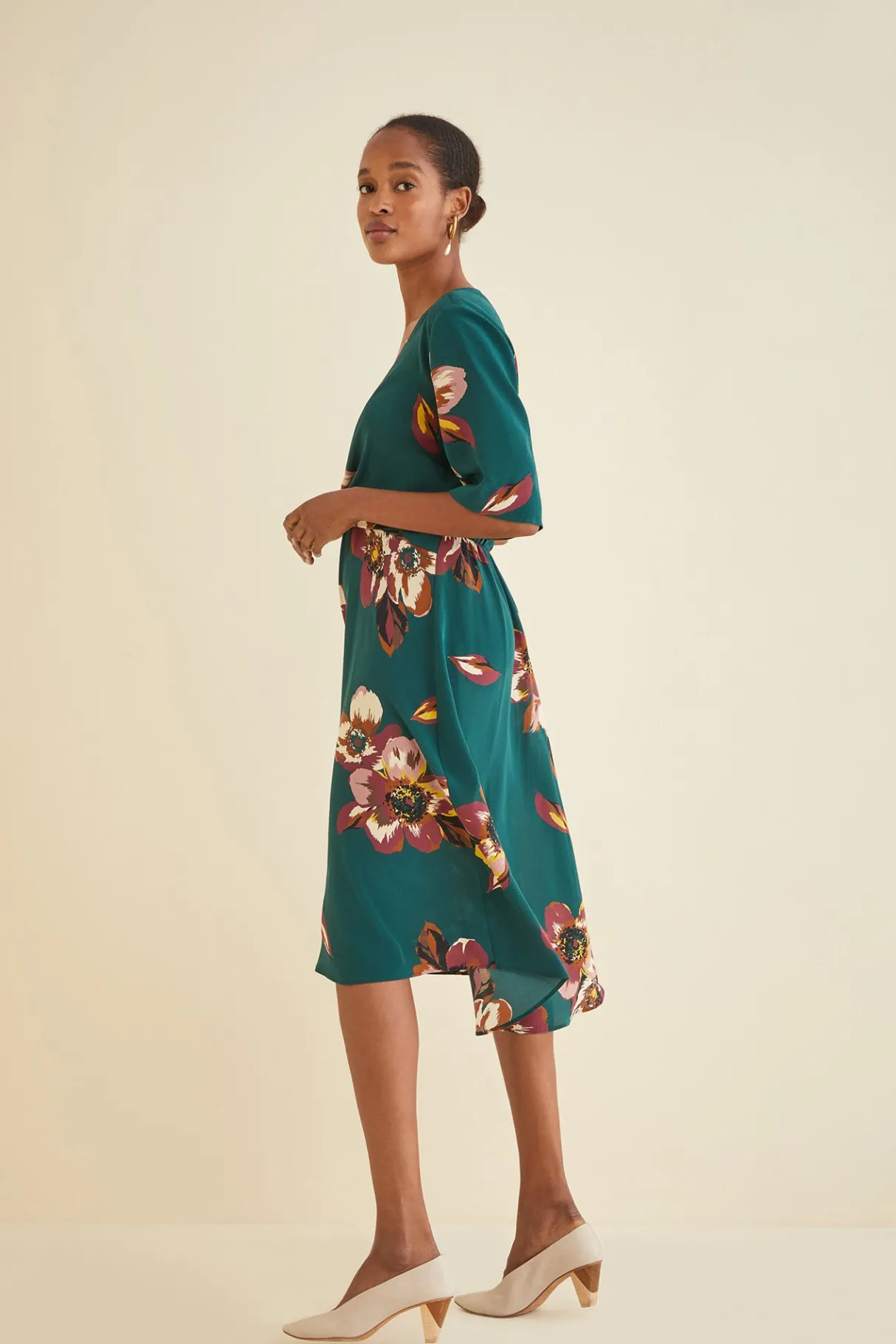 Amour Vert Joselle Silk Dress PineIvory Clearance